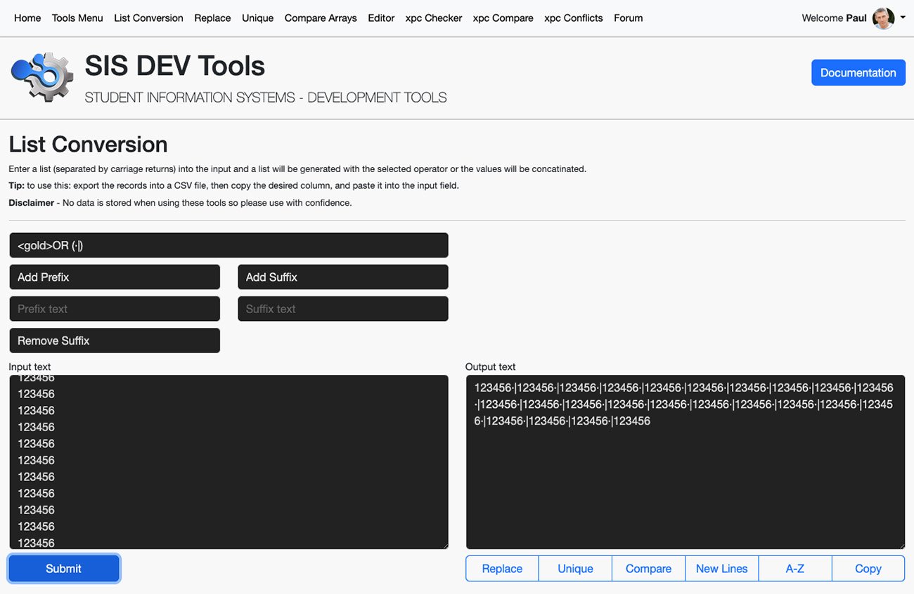 SITS Development list tools